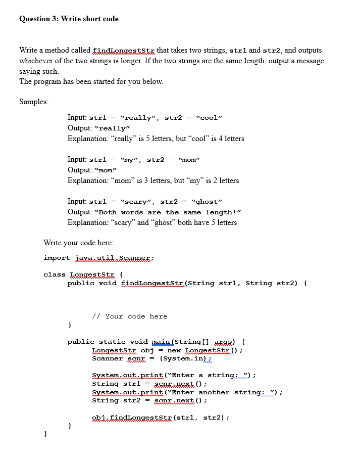 Solved Question 3: Write short code Write a method called | Chegg.com