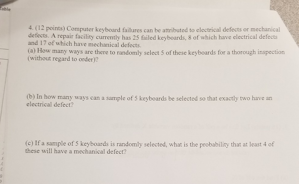 Solved able 4. (12 points) Computer keyboard failures can be