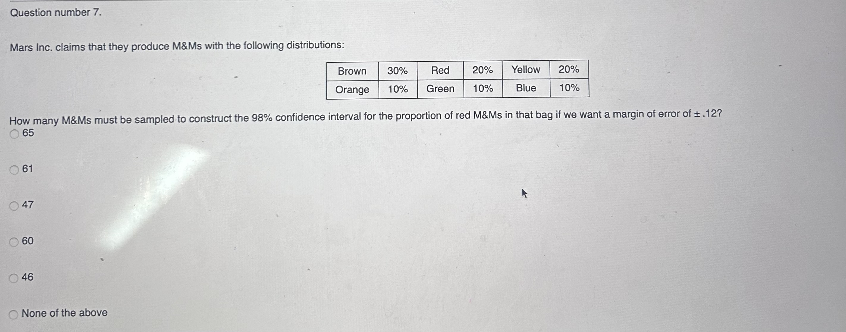 Solved Mars Inc. claims that they produce M\&Ms with the | Chegg.com