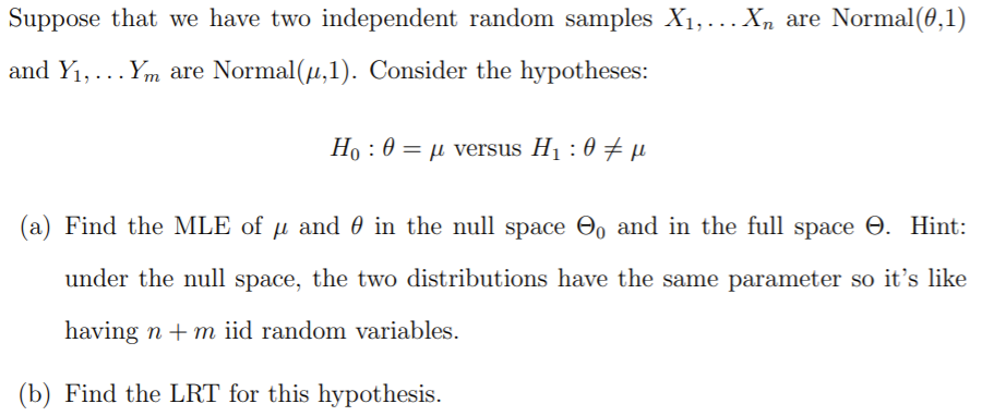 Solved Suppose that we have two independent random samples | Chegg.com