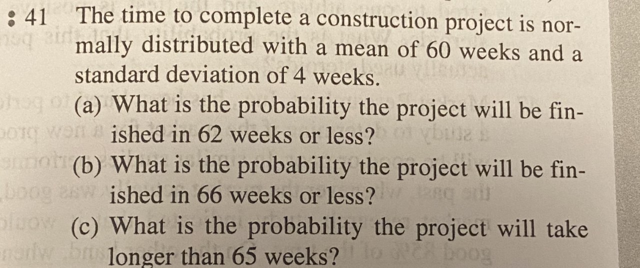 Solved • 41 The time to complete a construction project is | Chegg.com