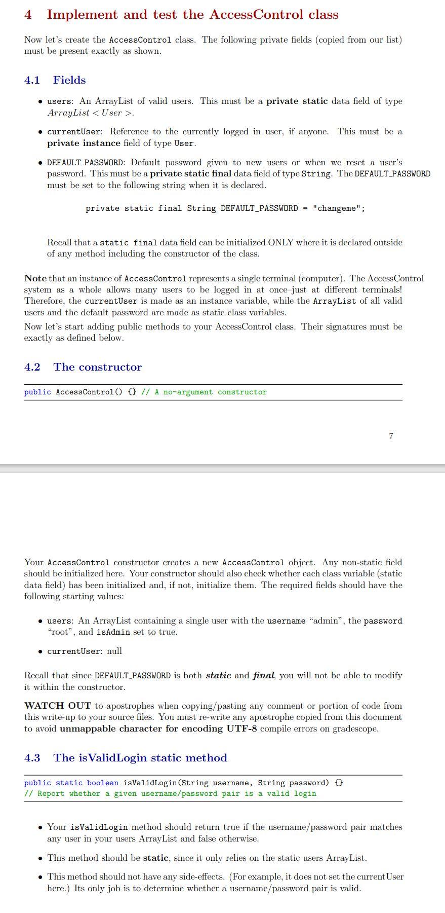 Solved 4 Implement and test the Access Control class Now