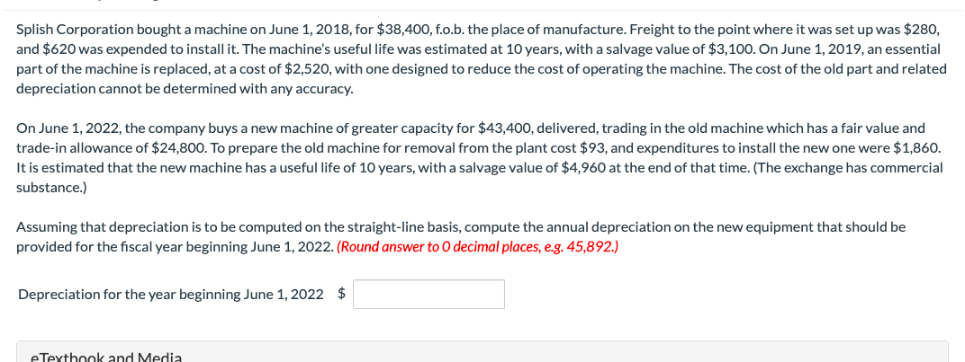 Solved Splish Corporation Bought A Machine On June 1, 2018, | Chegg.com