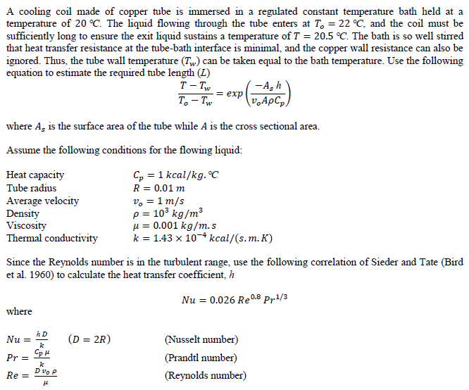 Solved A cooling coil made of copper tube is immersed in a | Chegg.com