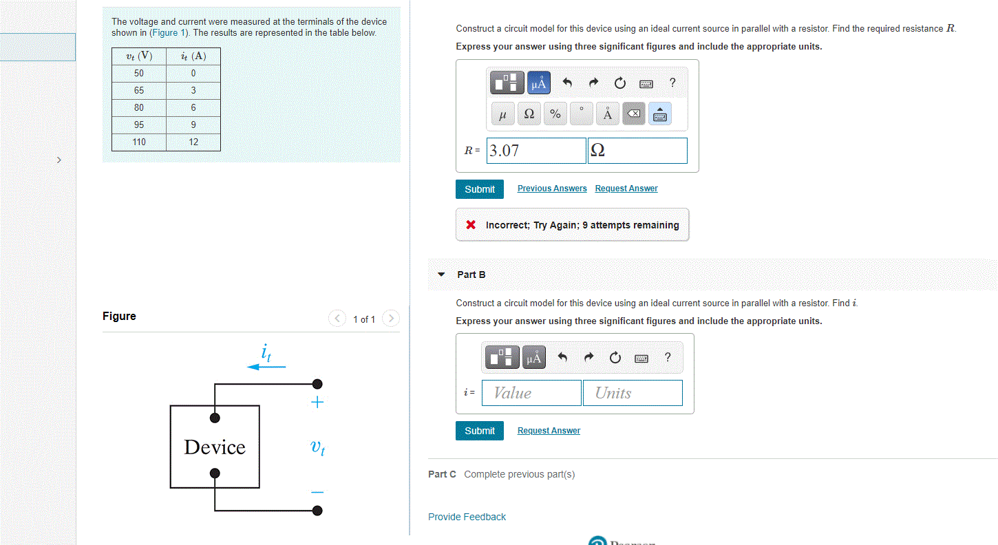 Solved The Voltage And Current Were Measured At The | Chegg.com