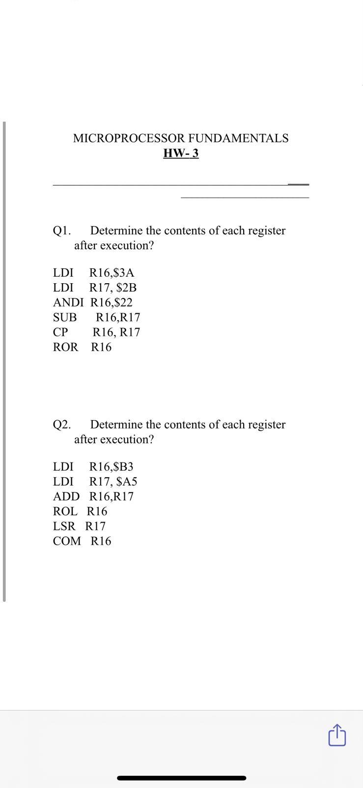 Solved MICROPROCESSOR FUNDAMENTALS HW-3 Q1. Determine the | Chegg.com