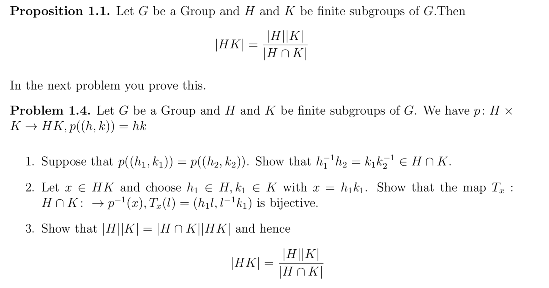 Solved Proposition 1.1. Let G Be A Group And H And K Be | Chegg.com