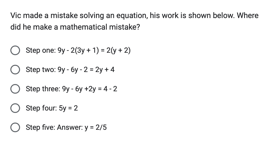 Solved Vic made a mistake solving an equation, his work is | Chegg.com