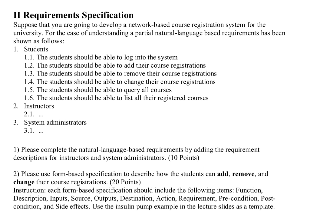 Solved II Requirements Specification Suppose That You Are | Chegg.com