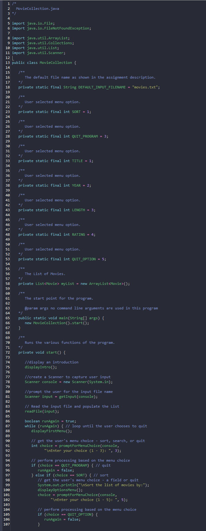 Starter Code For Java Solved The starter code includes a class called Movie.java | Chegg.com