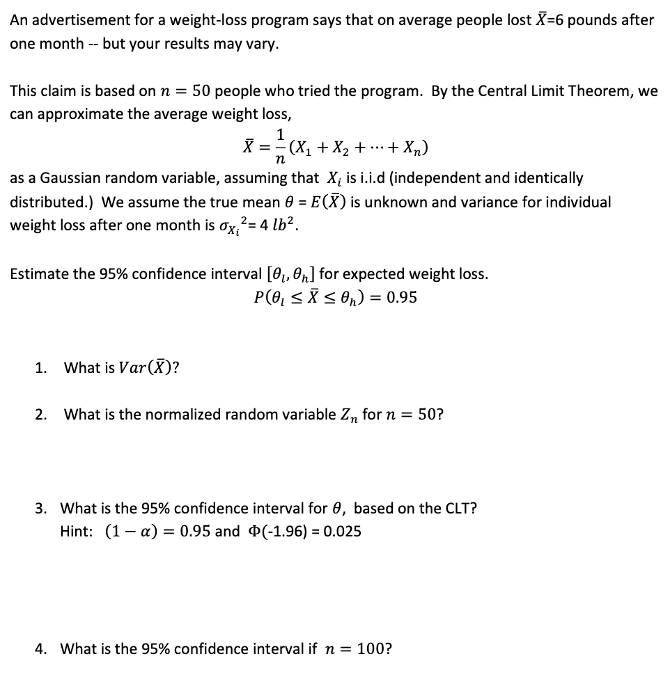 Solved An Advertisement For A Weight Loss Program Says Th Chegg Com