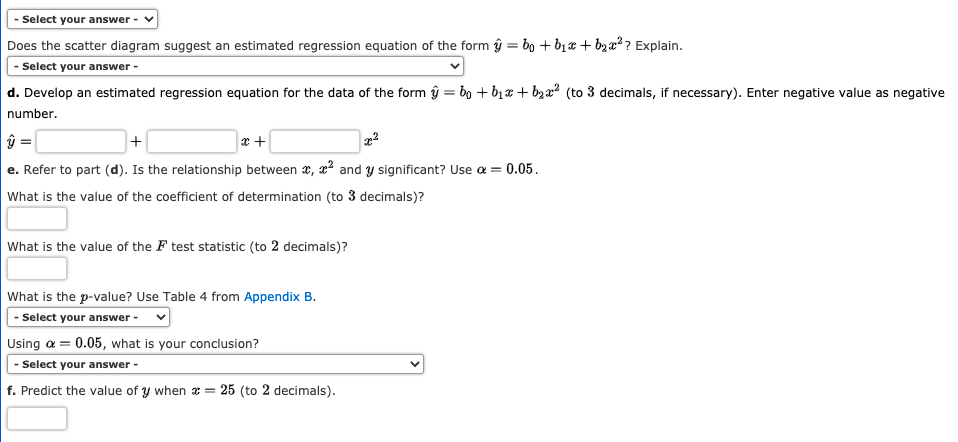 Solved Consider the following data for two variables, and y. | Chegg.com