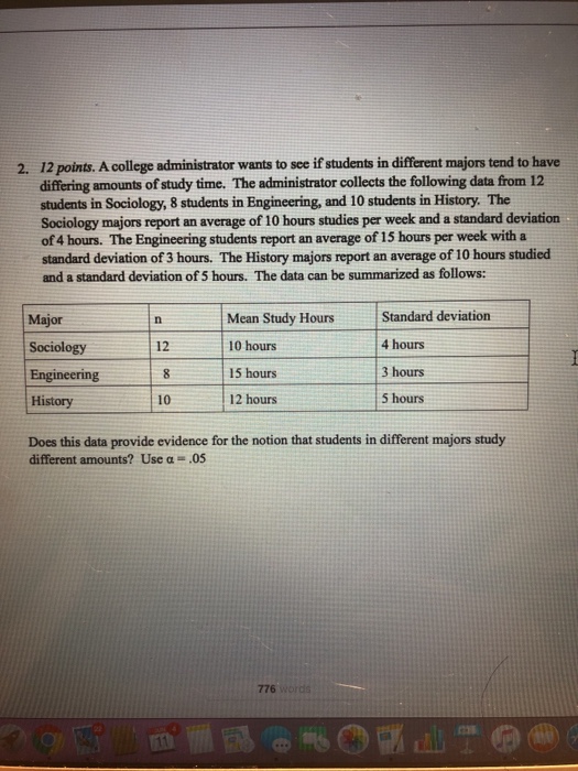 Solved 12 points. A college administrator wants to see if | Chegg.com