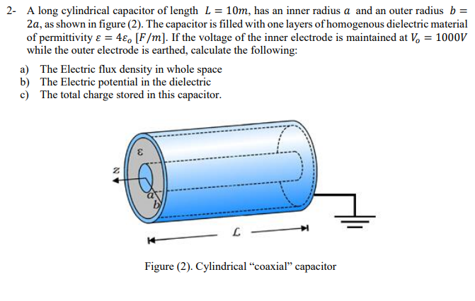 Solved 2- A long cylindrical capacitor of length L = 10m, | Chegg.com