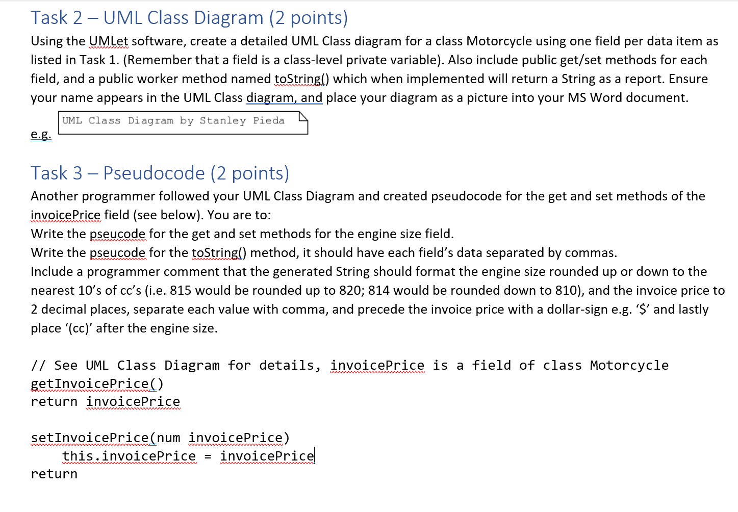 Solved Task 2 - UML Class Diagram (2 Points) Using The UMLet | Chegg.com