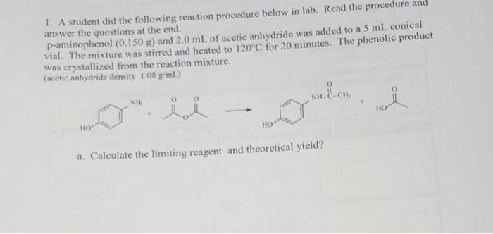 Solved A student did the following reaction procedure below | Chegg.com