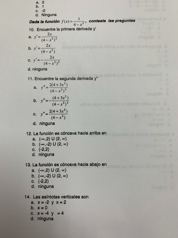 Solved A. 2 B. 1 C. -2 D. Ninguna Conteste Las Preguntas | Chegg.com