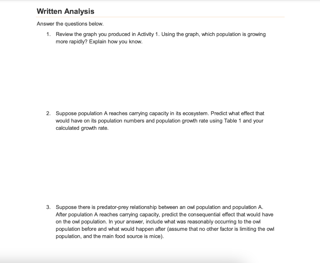 Solved Activity 3: Population Data Analysis Using Table 1 | Chegg.com