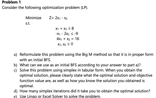 Solved Problem 1 Consider The Following Optimization Problem | Chegg.com