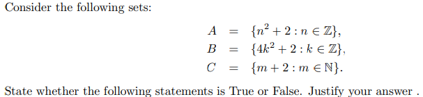 Solved Consider The Following Sets: | Chegg.com