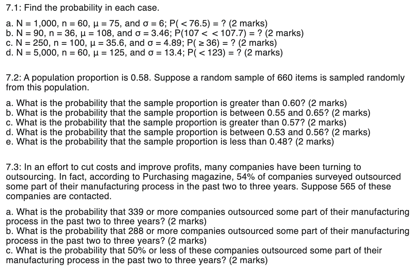 Solved 7.1: Find the probability in each case. a. | Chegg.com