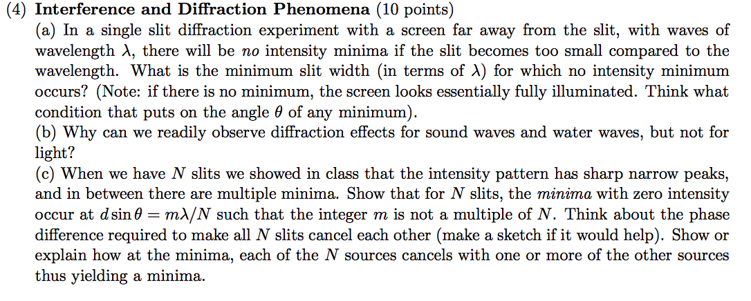 Solved 4) Interference and Diffraction Phenomena (10 points) | Chegg.com