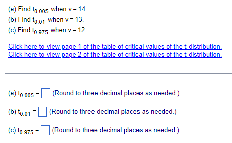 Solved (a) Find t0.005 when v=14 (b) Find t0.01 when v=13. | Chegg.com