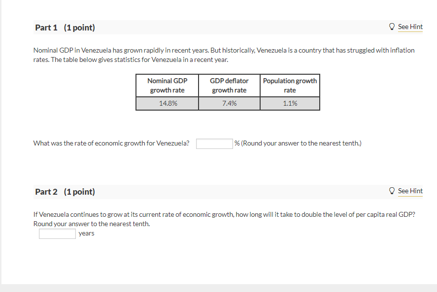 Solved Part 1 (1 point) See Hint Nominal GDP in Venezuela