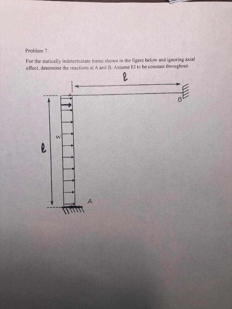 Solved Problem 7: For The Statically Indeterminate Frame | Chegg.com