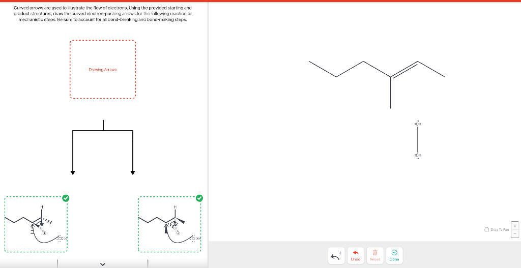 Curwed arrows are used to illustrate the flow of electrons, Using the provided starting and product structures, draw the curv