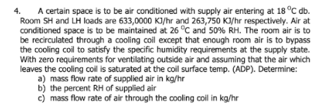 Solved 4. A certain space is to be air conditioned with | Chegg.com