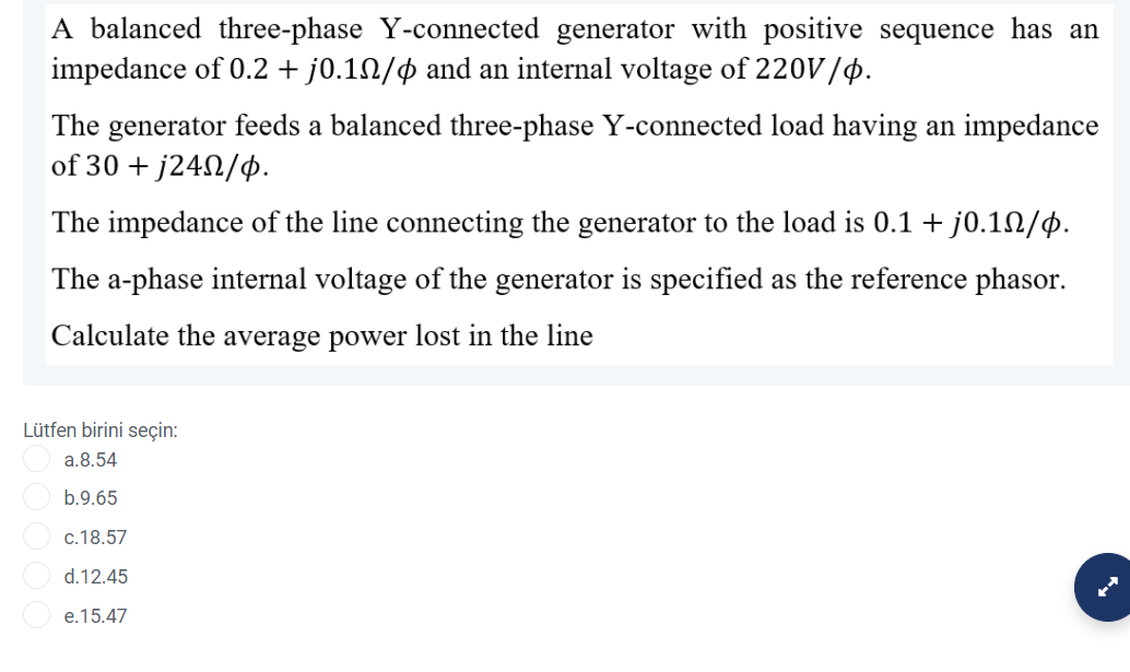 Solved A balanced three-phase Y-connected generator with | Chegg.com