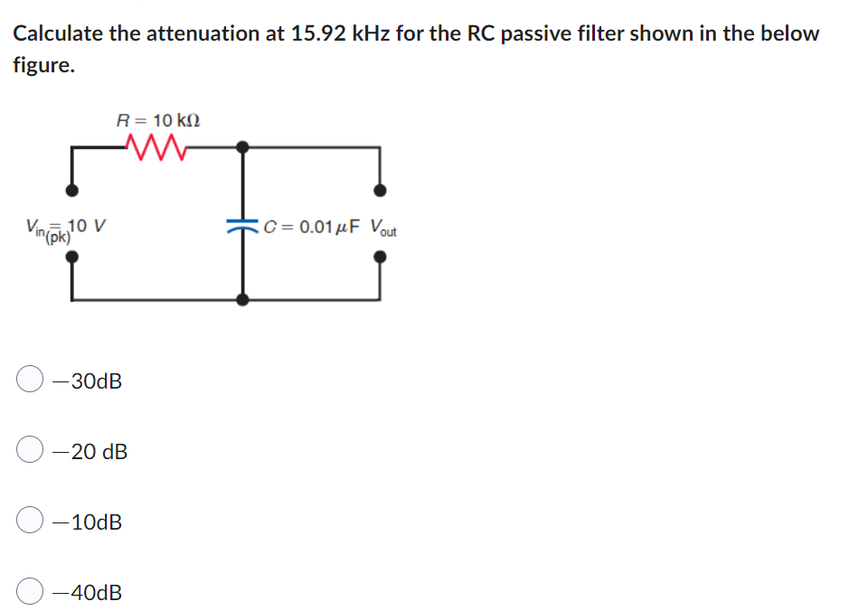 Solved Calculate the attenuation at 15.92 kHz for the RC | Chegg.com