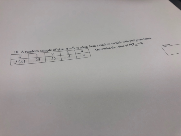 Solved 18. A random sample of size n = 5 is taken 2 from a | Chegg.com