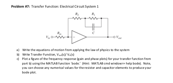 Problem #7: Transfer Function: Electrical Circuit | Chegg.com