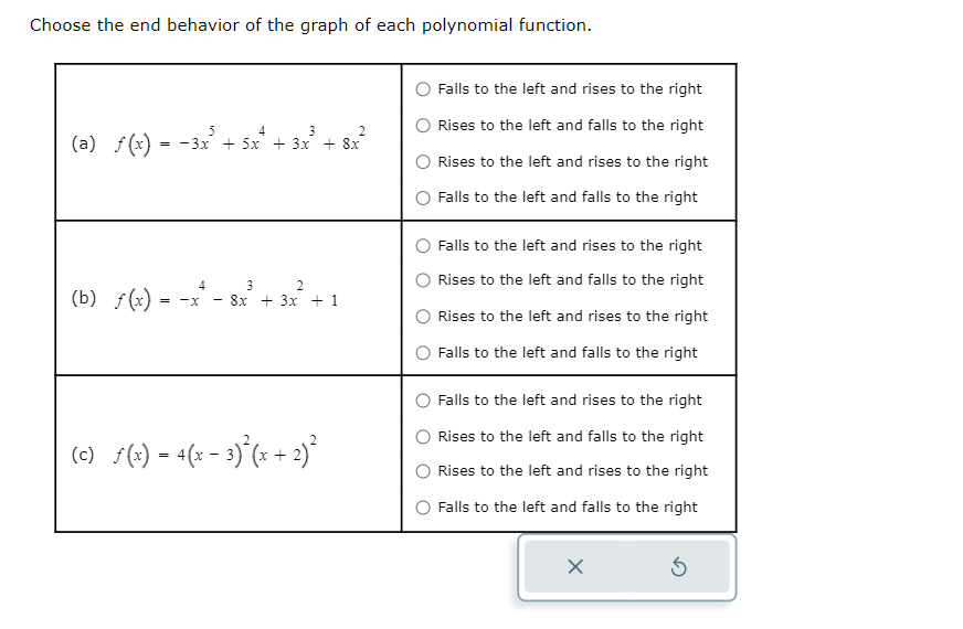 Solved Choose the end behavior of the graph of each | Chegg.com