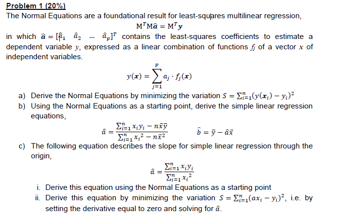 basic algebra linear regression equations