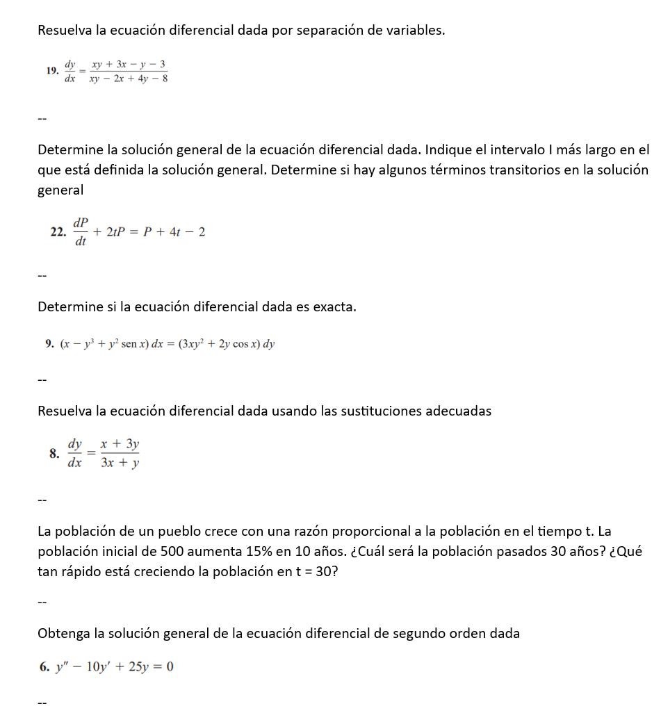 Resuelva la ecuación diferencial dada por separación de variables. 19. \( \frac{d y}{d x}=\frac{x y+3 x-y-3}{x y-2 x+4 y-8} \