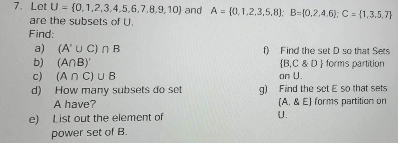 Solved Let U={0,1,2,3,4,5,6,7,8,9,10} ﻿and | Chegg.com