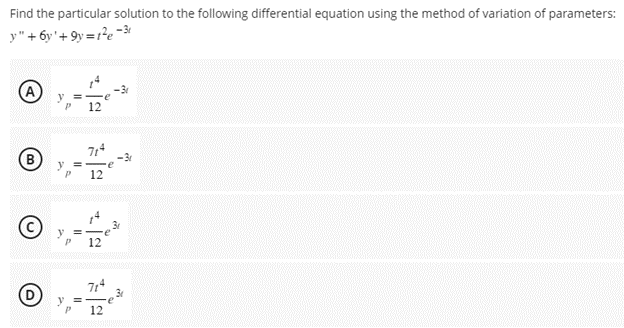 Solved Find the particular solution to the following | Chegg.com