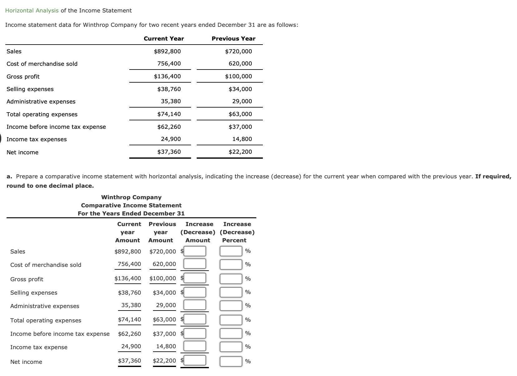 Solved Horizontal Analysis of the Income Statement Income | Chegg.com