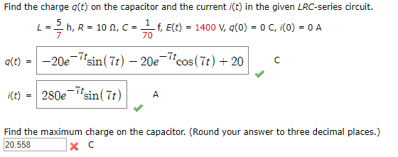 Solved Find The Charge G T On The Capacitor And The Curr Chegg Com
