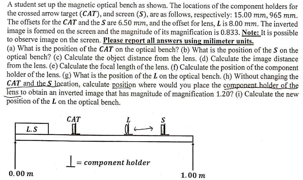Solved A student set up the optical bench as shown.