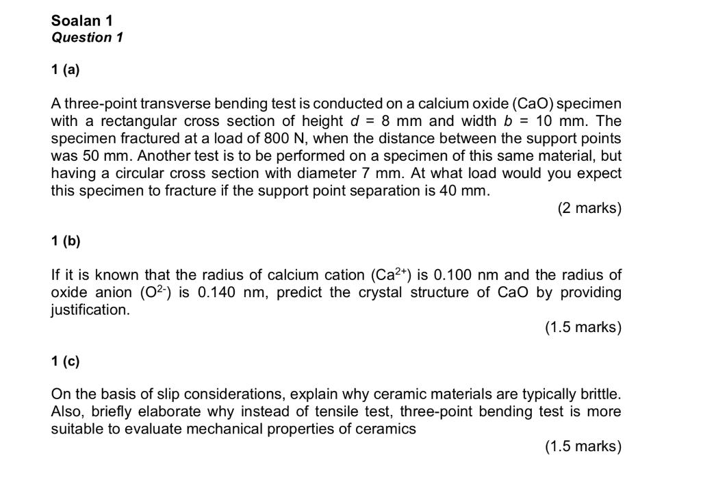 Solved Soalan 1 Question 1 1 (a) A three-point transverse | Chegg.com