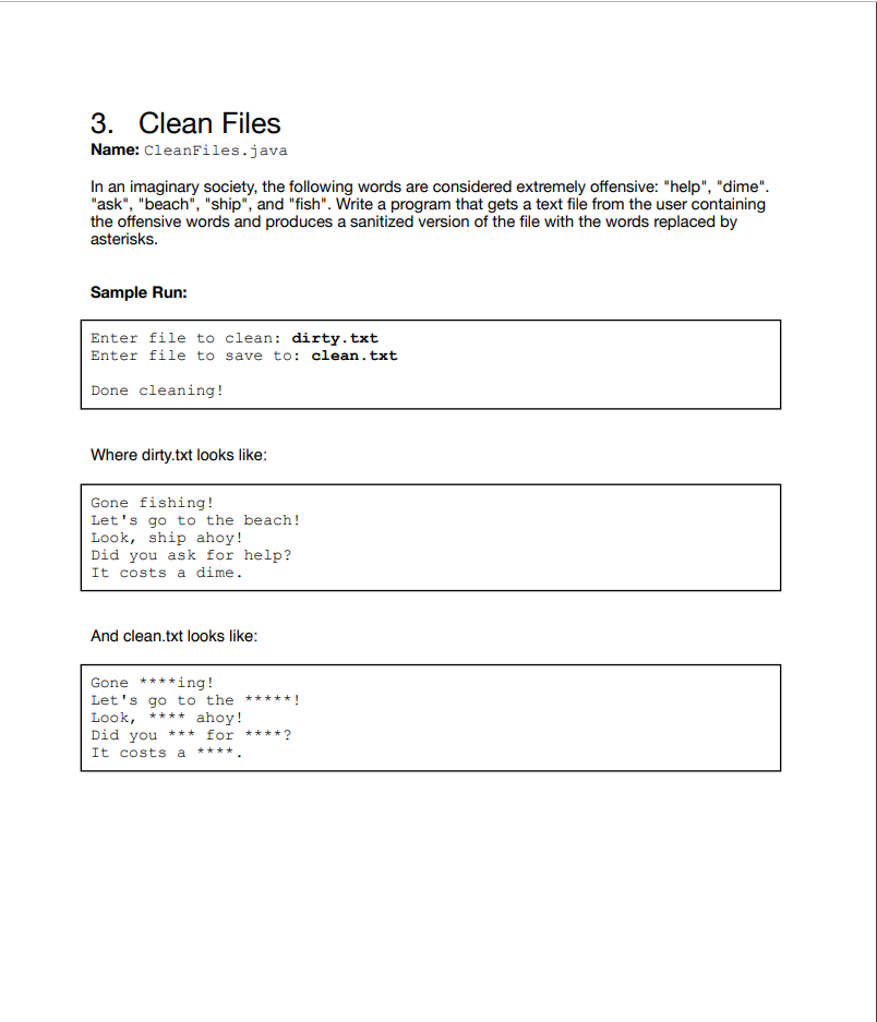 Solved 3. Clean Files Name: CleanFiles.java In an imaginary | Chegg.com