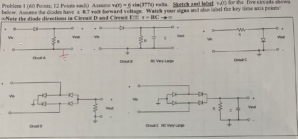 Solved Problem 1 (60 Points: 12 Points each) Assume vi(t) = | Chegg.com