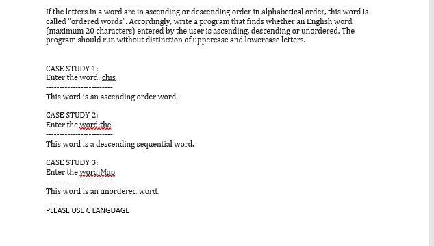 Solved If the letters in a word are in ascending or | Chegg.com