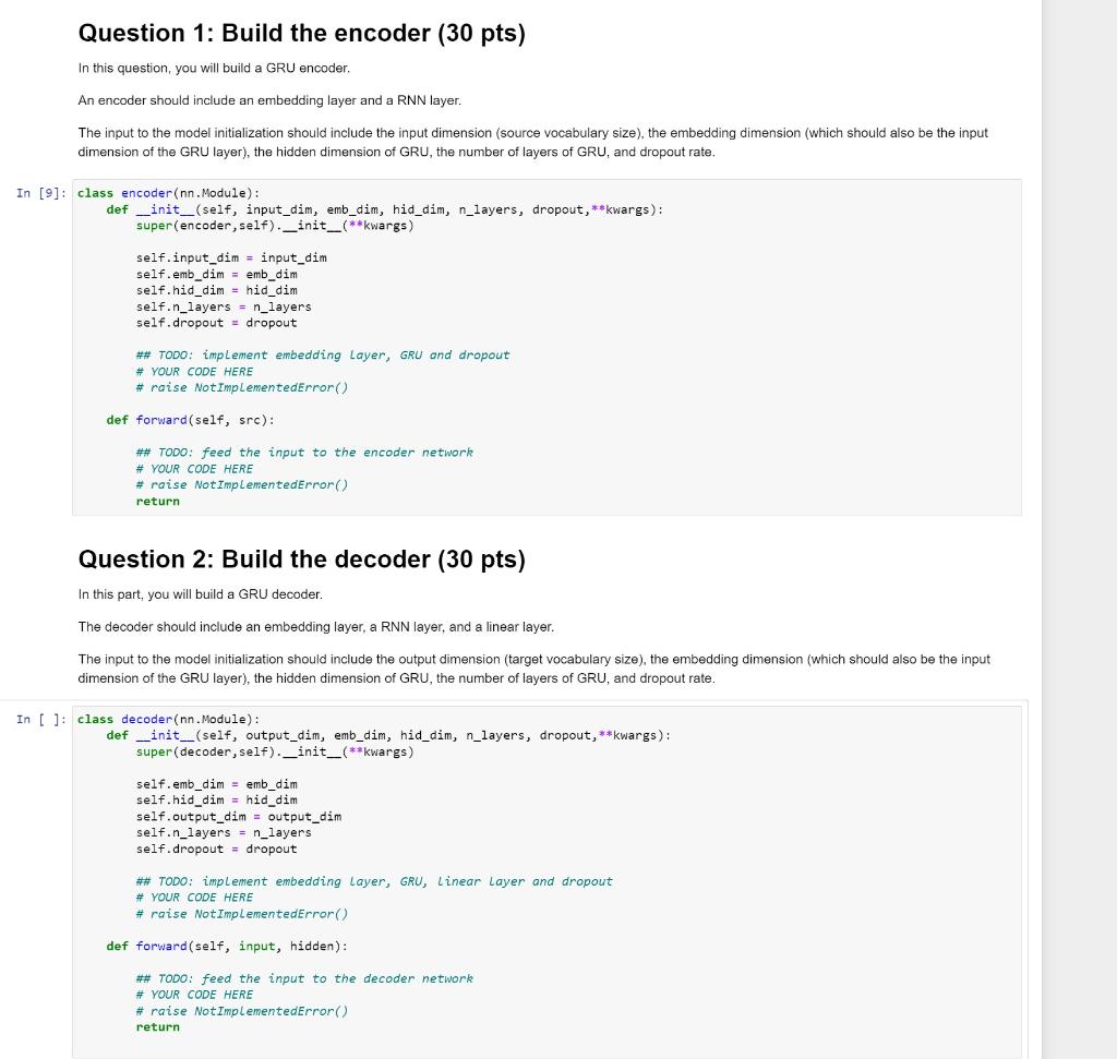 Solved Build a GRU Encoder and Decoder | Chegg.com