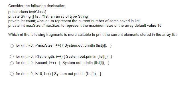 Solved Consider the following declaration: public class | Chegg.com