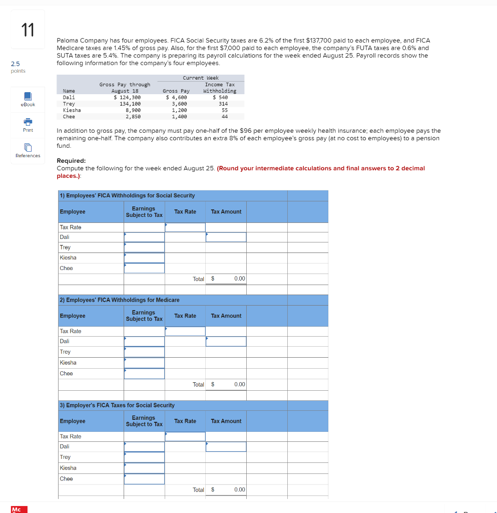 Solved Paloma Company Has Four Employees. FICA Social | Chegg.com